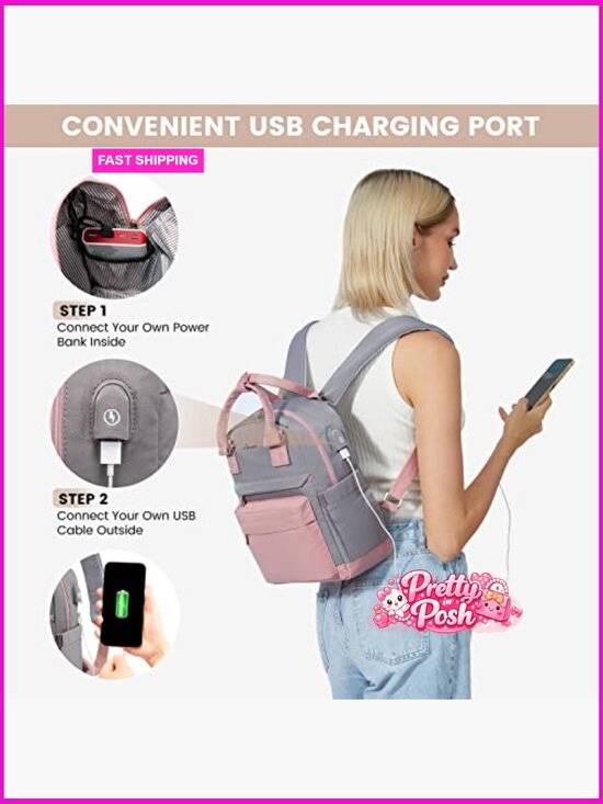 Waterproof Mini Backpack with USB Port, Fashion Daypack, Travel Bookbag